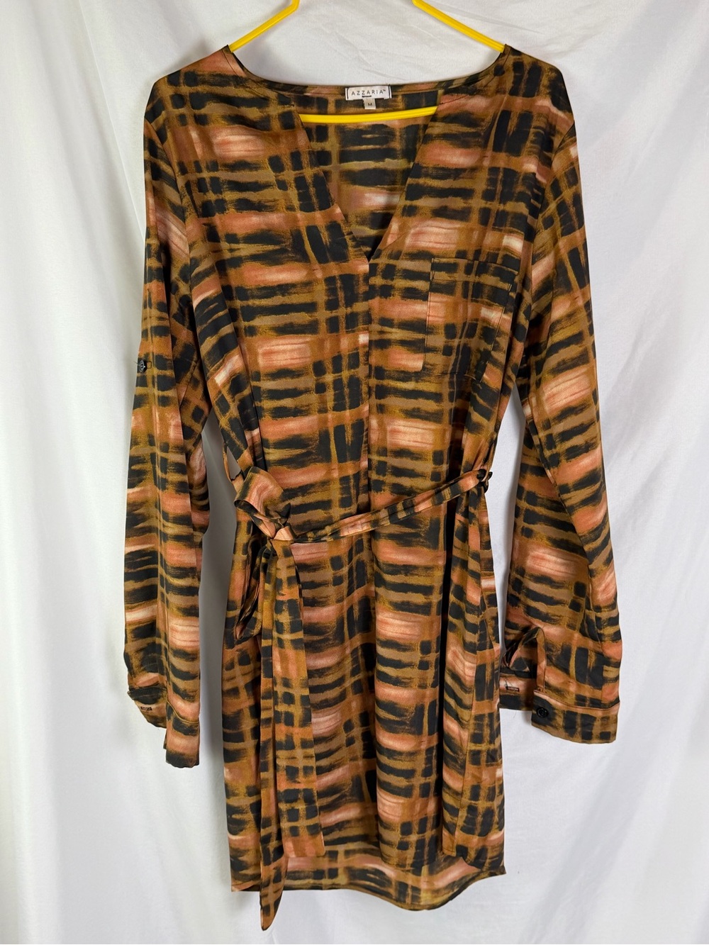 Azzaria Vintage Y2K Abstract Plaid Belted Mini Dress M